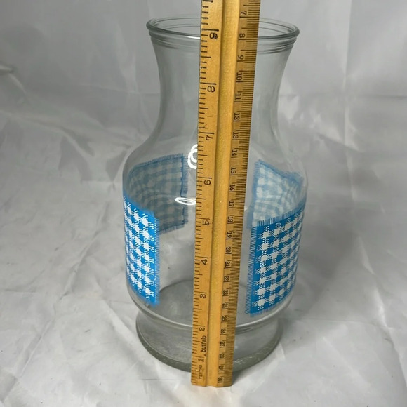 Vintage 80’s Juice Jug Clear Glass Blue White Gingham No Lid - Picture 7 of 10